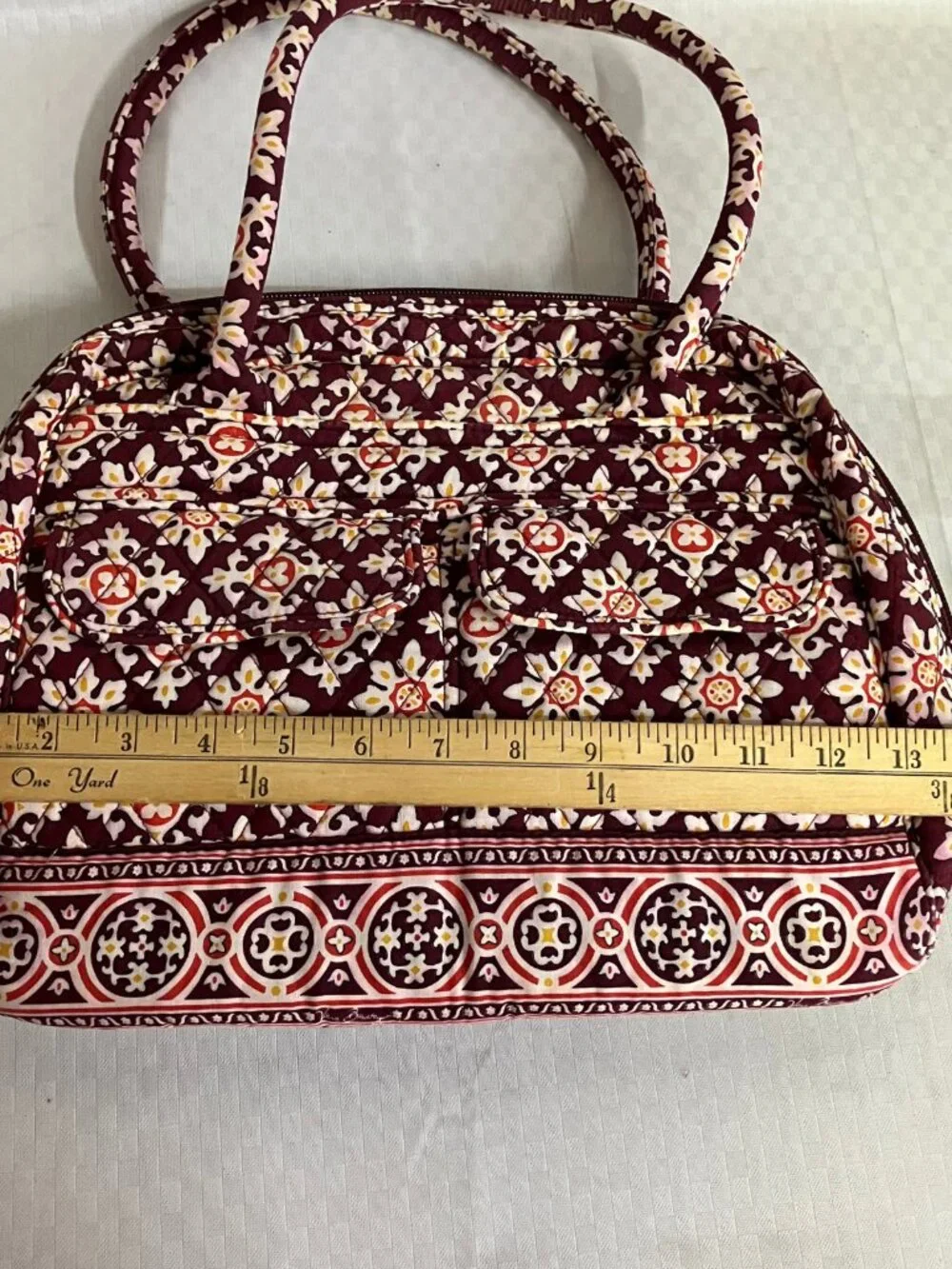 Vera Bradley Laptop Travel Bag Women's Medium Burgundy Floral Quilted Cotton Zip